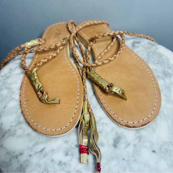 L*SPACE by Cocobelle Gili Long Wrap Gladiator Braid Sandal in Tan & Gold - Picture 8 of 10